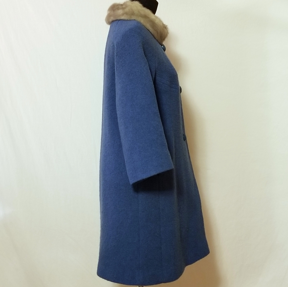 Vintage Wool Coat with Silver Fur Collar Sz L - Picture 5 of 13